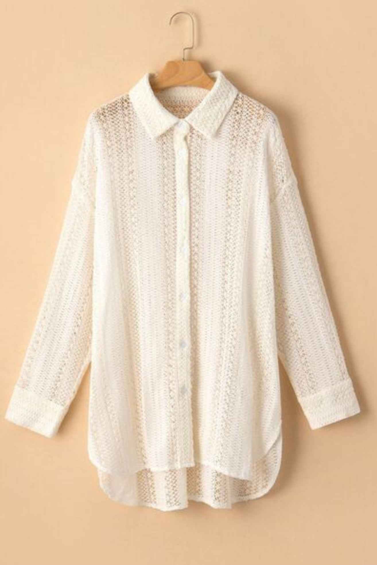 Lace Crochet Collared Oversized Shirt