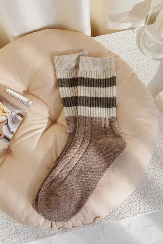 Medium Brown Heather with Dark Olive and Ivory Stripe