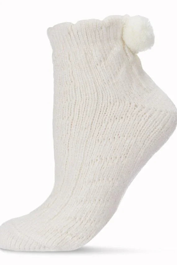 Cozy white knit sock with ribbed texture and pom-pom, Love Classic high quality style