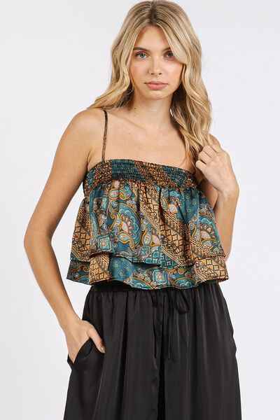 Paisley Satin Ruffle Crop Cami