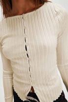 Ribbed Button Up Long Sleeve Top