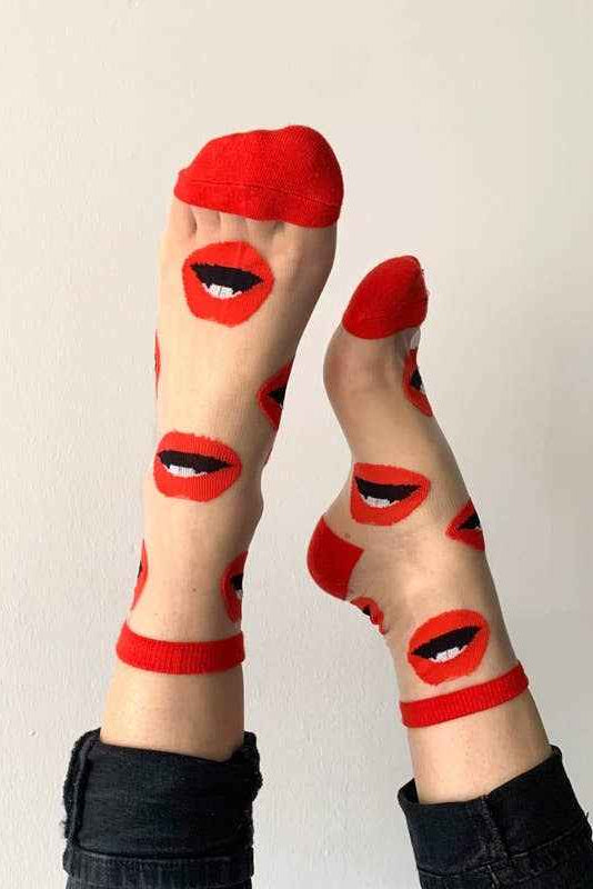 Sheer Socks with Lips
