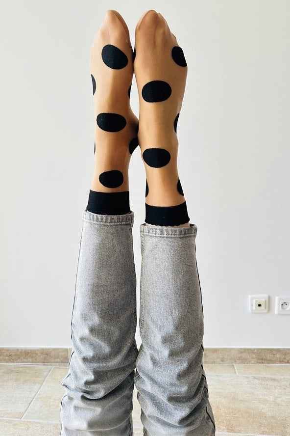 Extra large polka dot sock in black 2