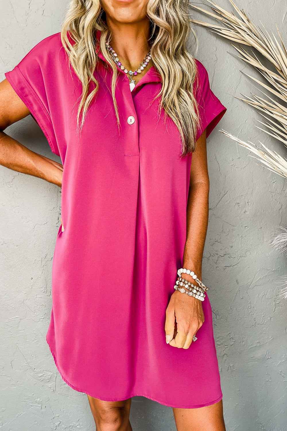 Buttoned Collared Mini Shirt Dress