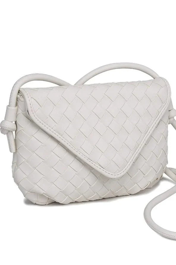 White woven crossbody bag with flap closure from Love Classic, stylish and high quality