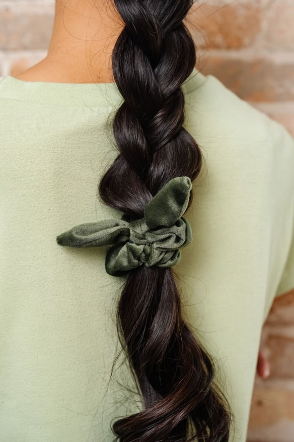 Olive Velvet Bow Scrunchie - Love Classic 2