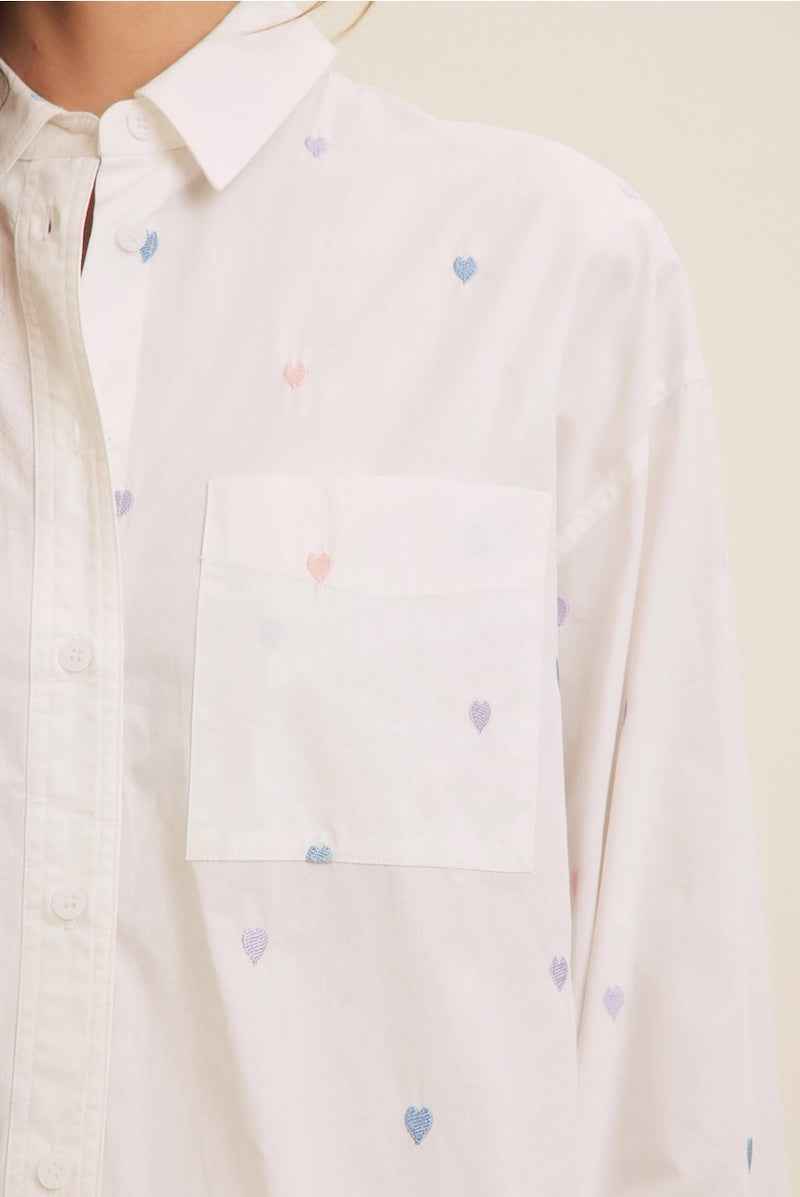 Full of Hearts Embroidery Button Up Shirt