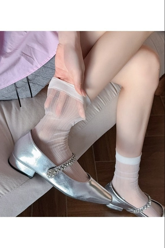 Rufia - Candy Color Sheer Crew Socks White 2