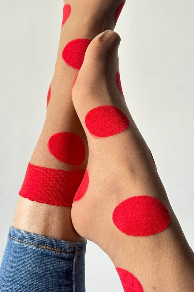 Extra large polka dot sock in red 4