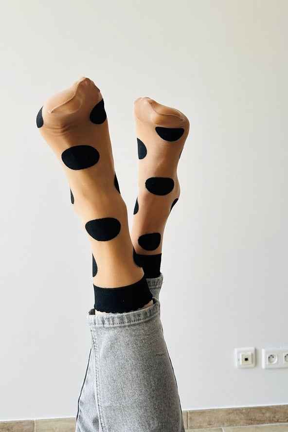 Extra large polka dot sock in black
