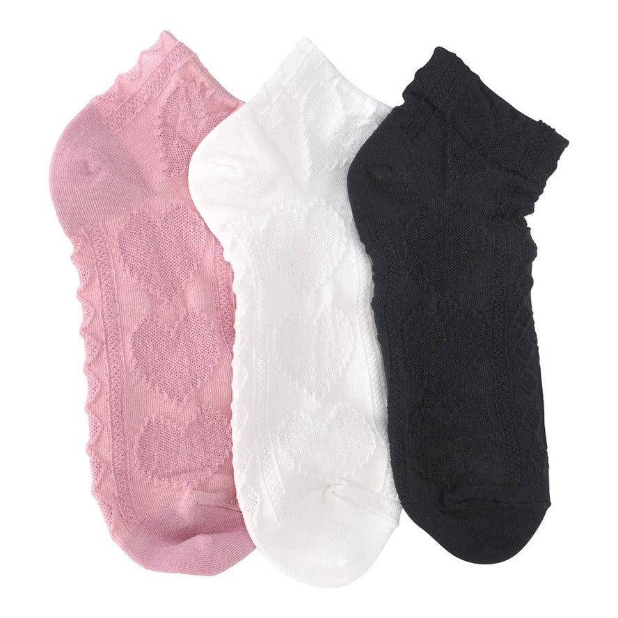 Love Classic heart pattern ankle socks in pink, white, and black, stylish and high quality