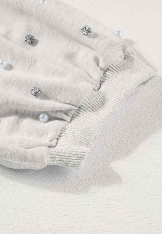 Rhinestone Pearl Puff Sleeve Top