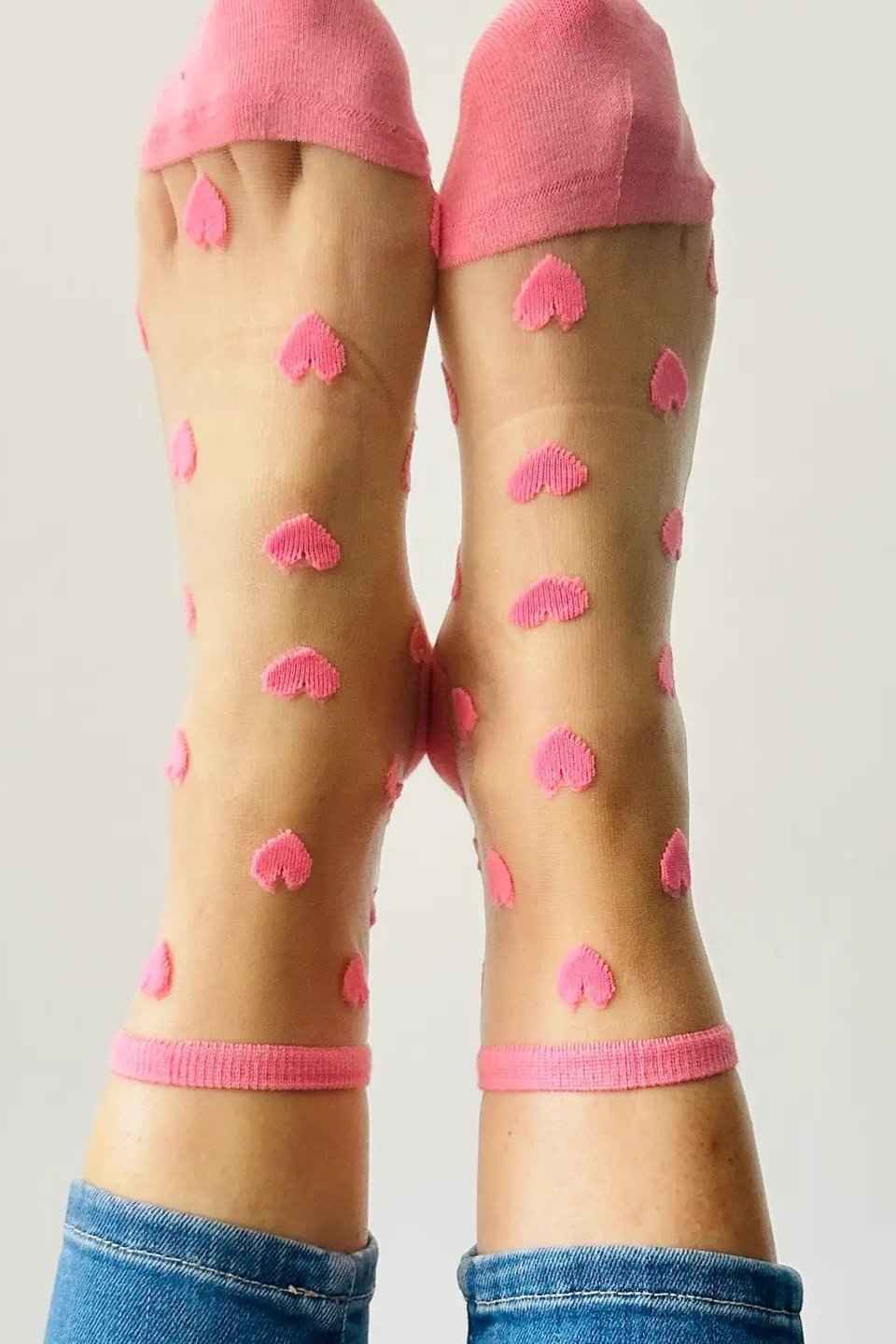 Sheer Ankle Heart Socks Coral Pink - Love Classic