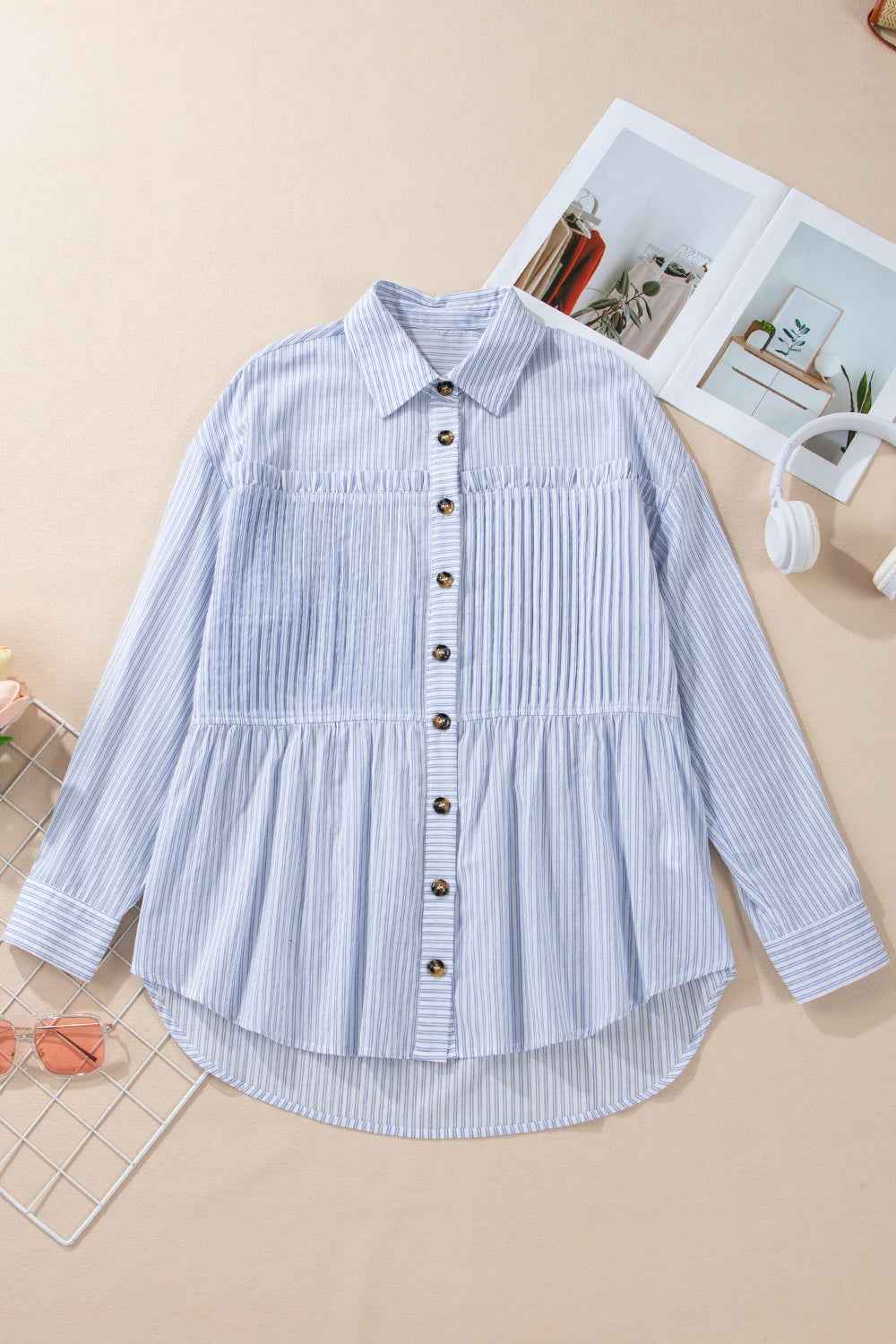 High-Low Striped Button Up Shirt