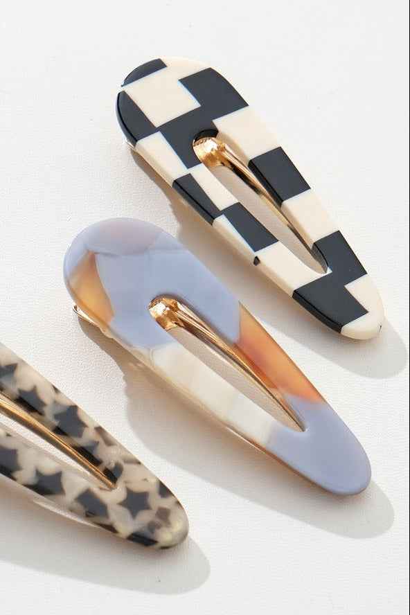 Gemma | Printed Barrette Hair Clip, Set of 2 - Love Classic 4