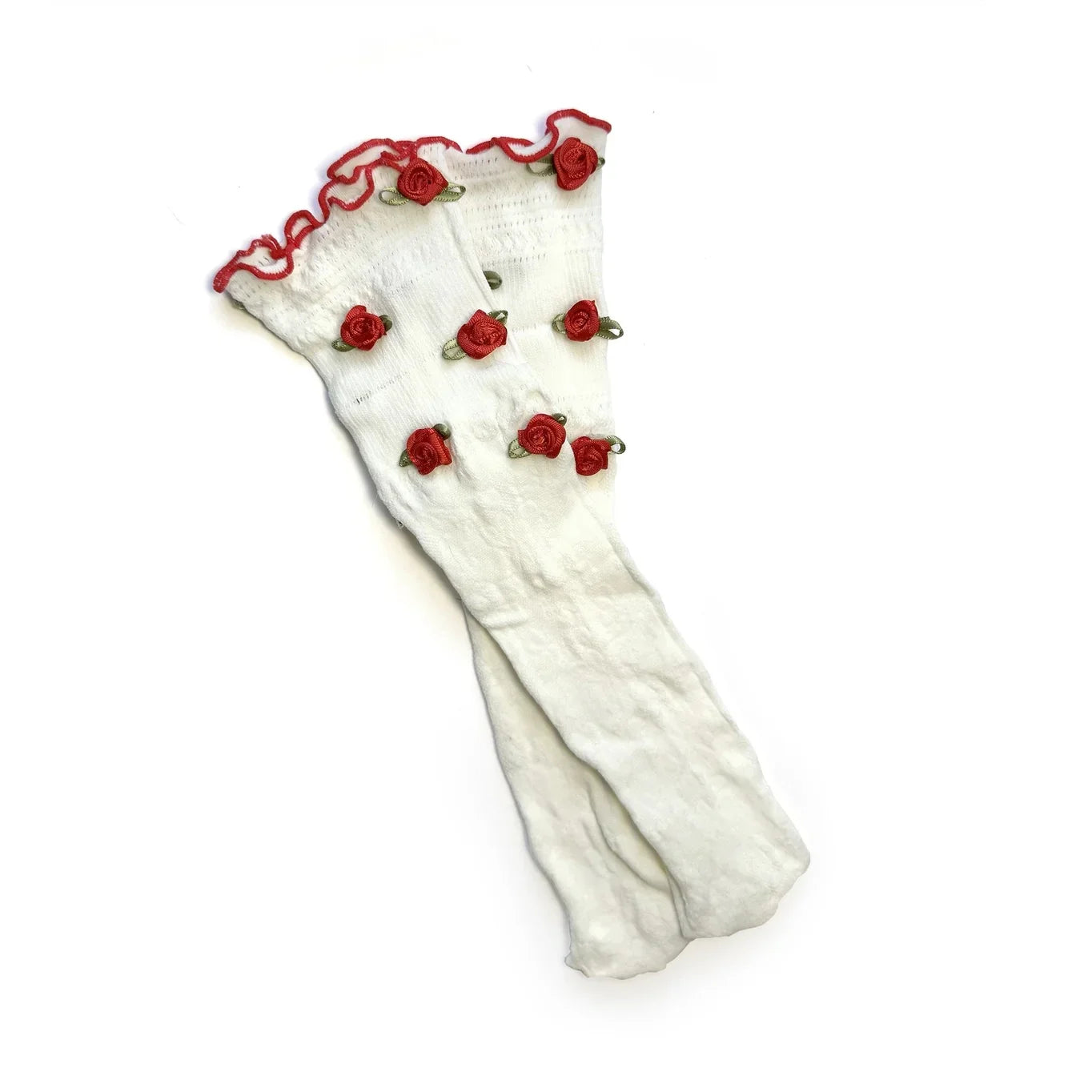 White socks with red trim and red rose appliques, Love Classic high quality style