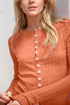 Ribbed Button Up Long Sleeve Top