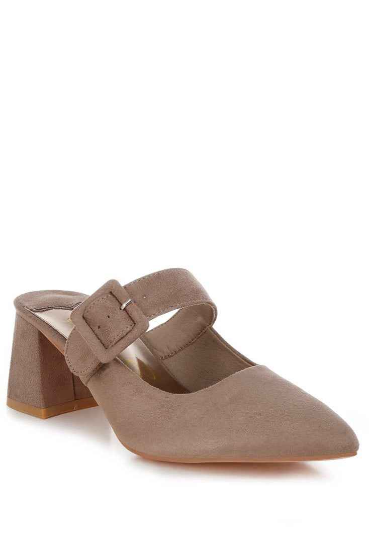 Buckle Strap Microfiber Mules