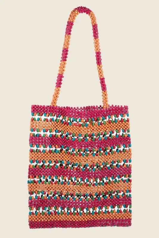 Contrast Wooden Beaded Tote Bag