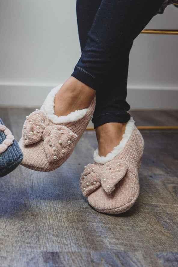 Blush Precious Pearls Chenille Sherpa-Lined Slippers