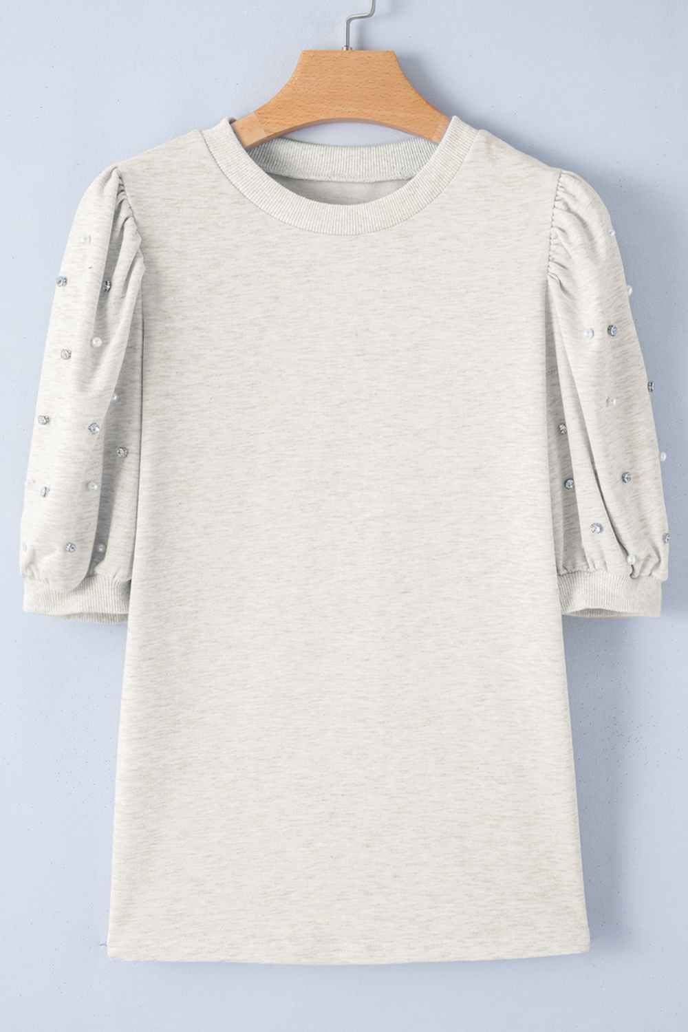 Rhinestone Pearl Puff Sleeve Top