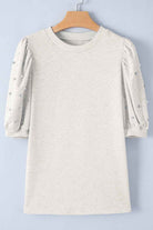 Rhinestone Pearl Puff Sleeve Top