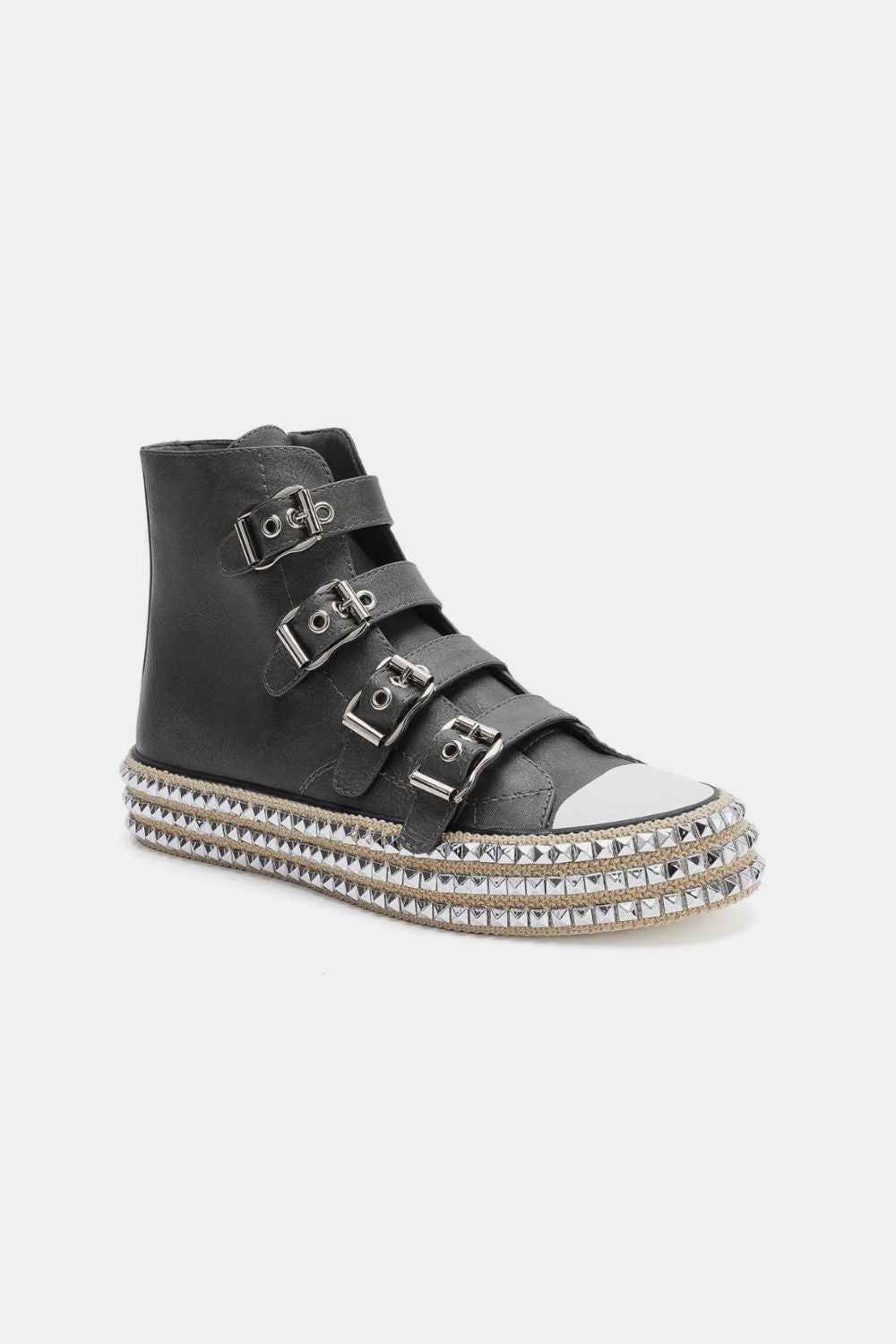 Multi-Buckle Straps Studded Platform Sneakers