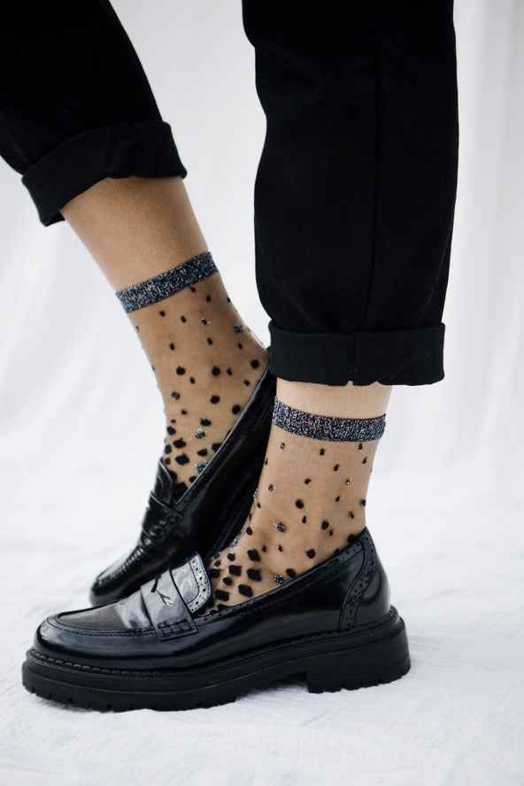 Transparent Socks with Silver Polka Dots
