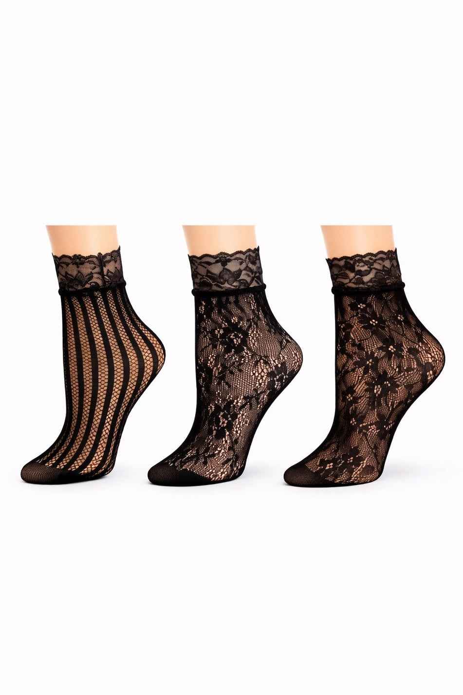 3-Pack Romantic Floral Fishnet Socks