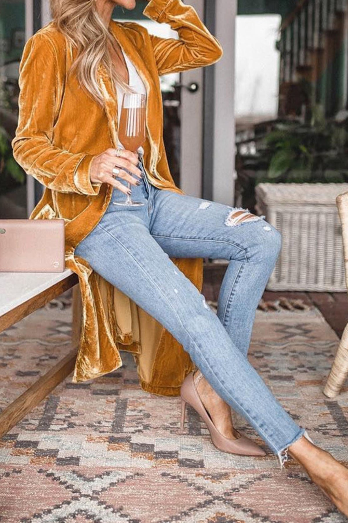 Open Front Long Sleeve Longline Cardigan Gold 4