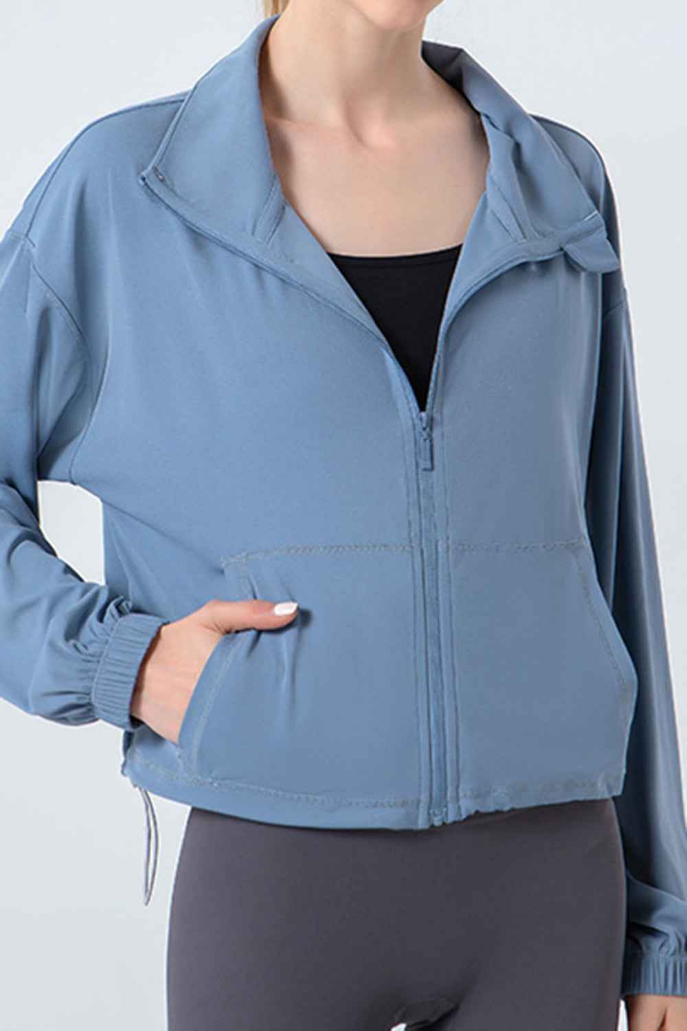 Drawstring Zip Up Active Jacket