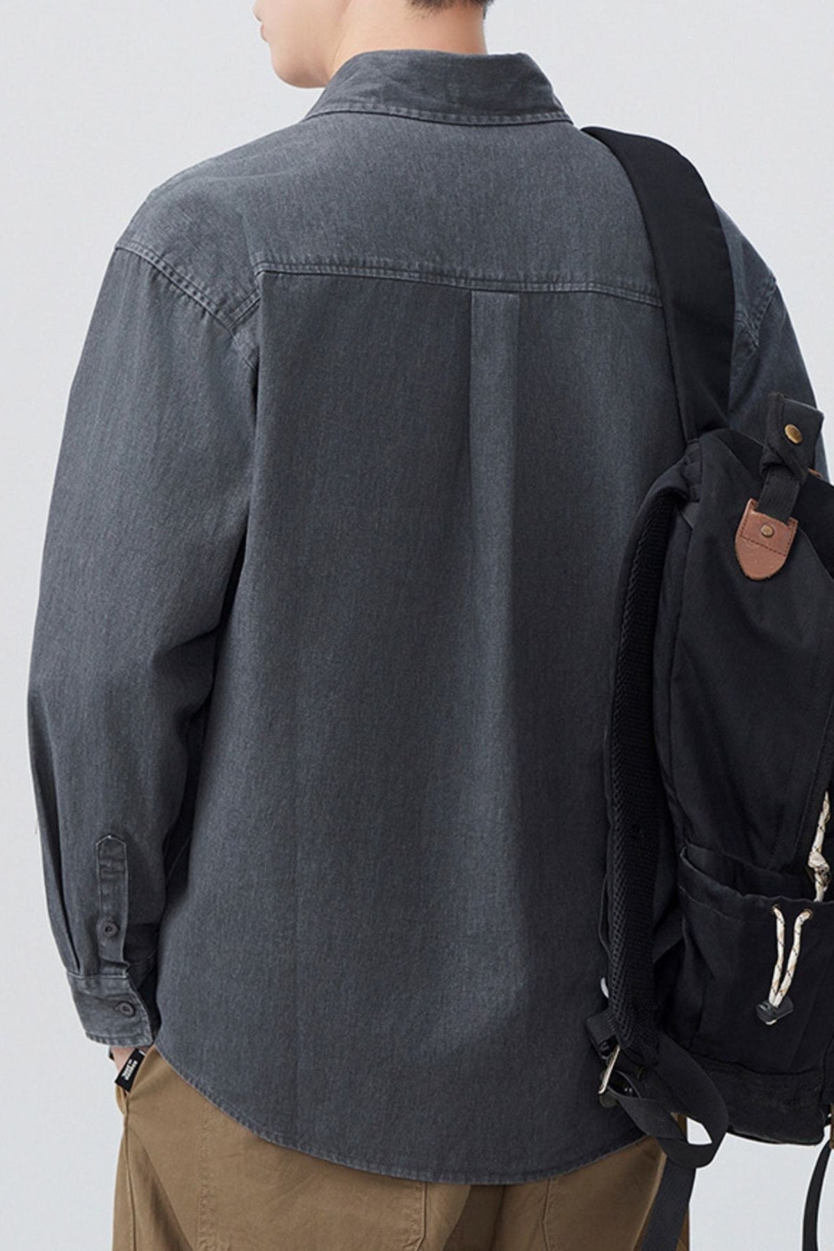 Men's Long Sleeve Denim Shirt Grey - Love Classic 6