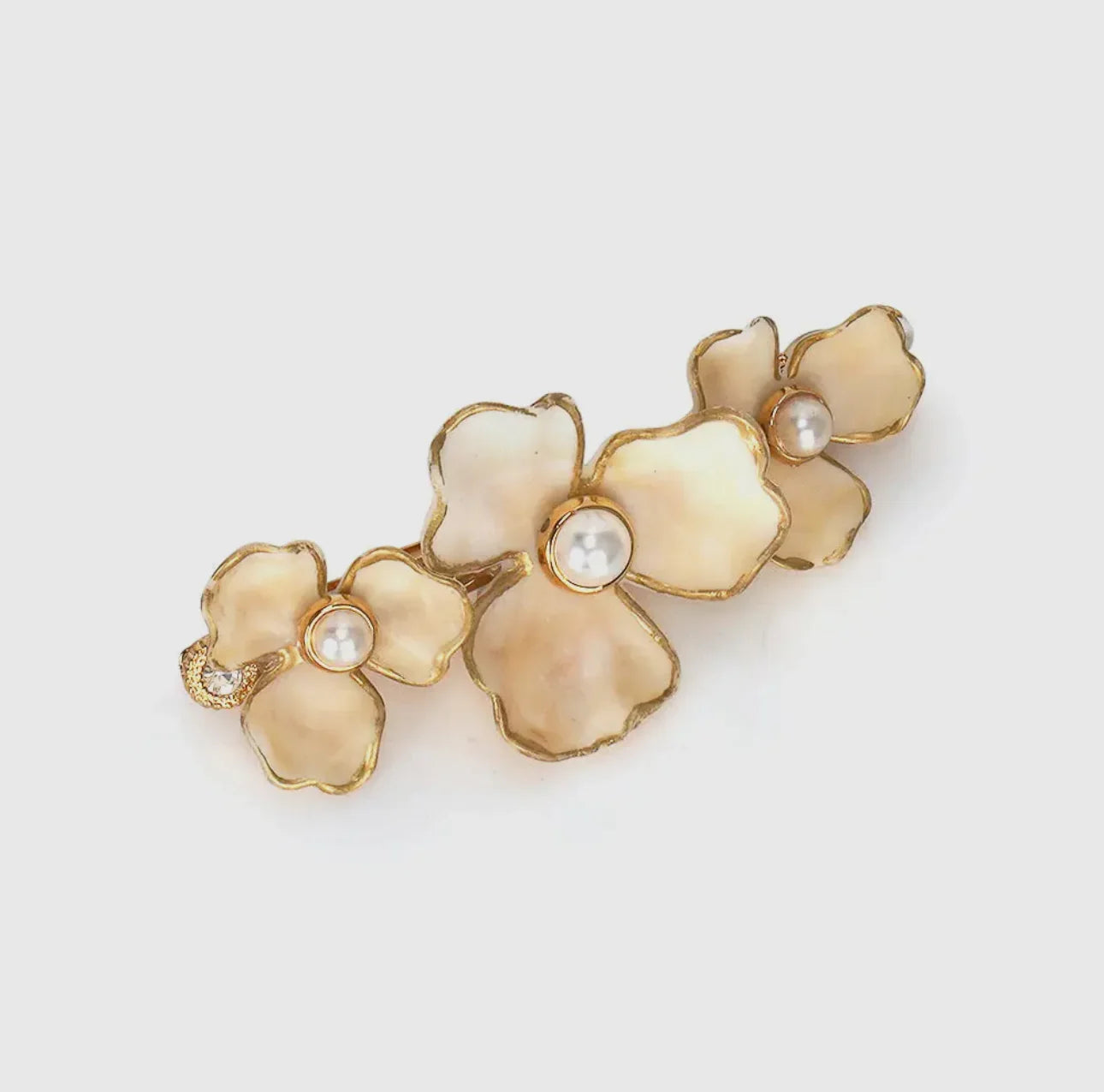 Elegant gold floral hair clip with pearl centers, Love Classic high quality accessory