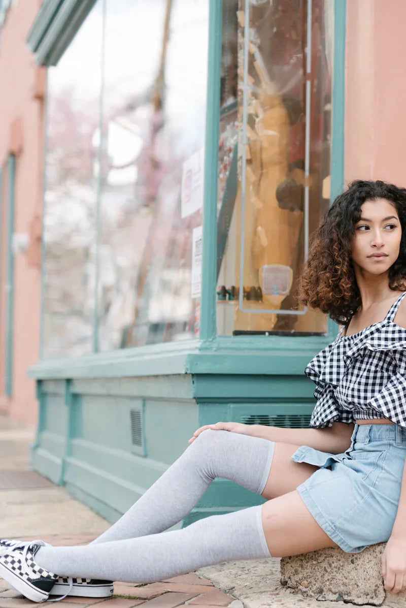 Heather Gray Thigh High Socks