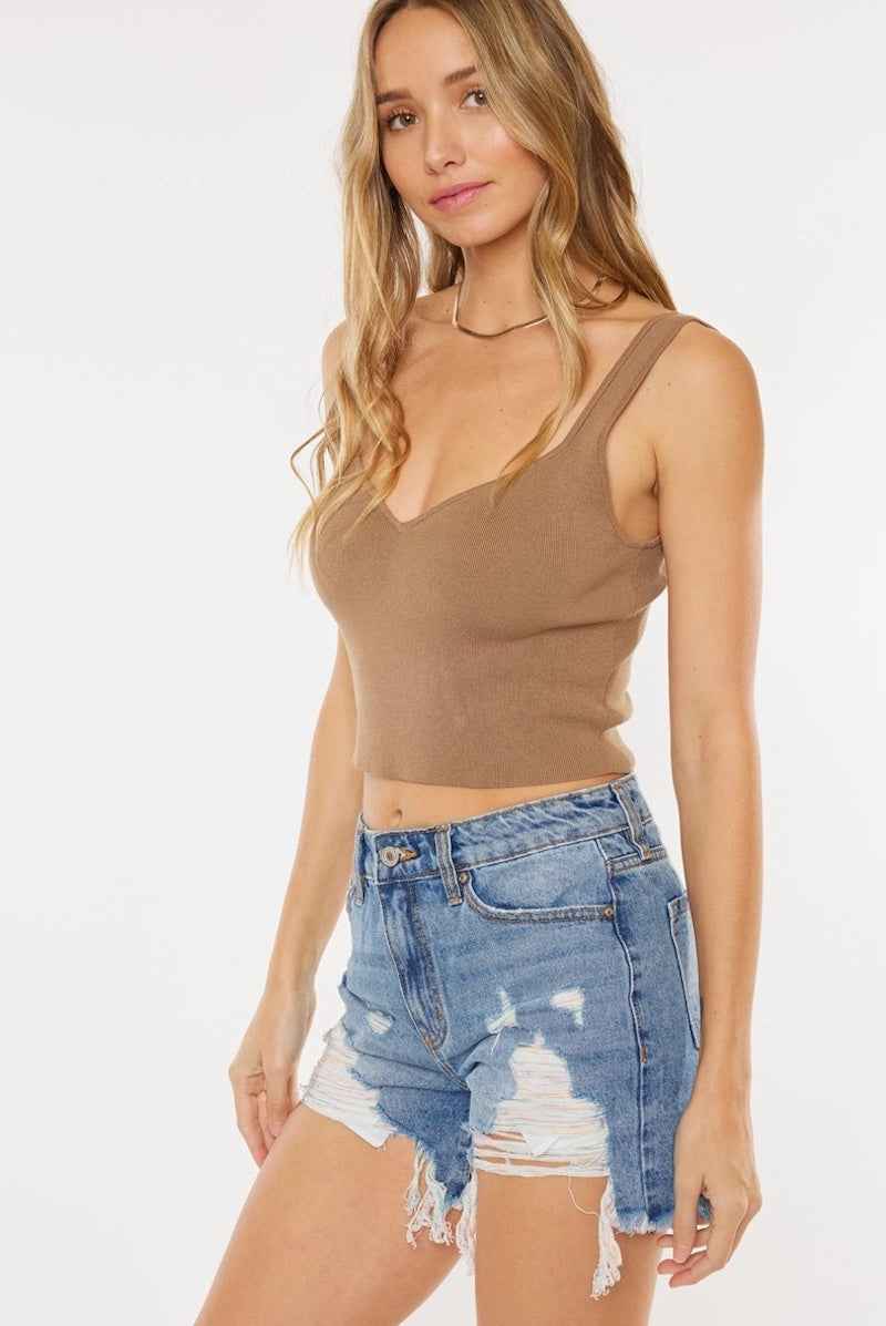 High Rise Distressed Denim Shorts