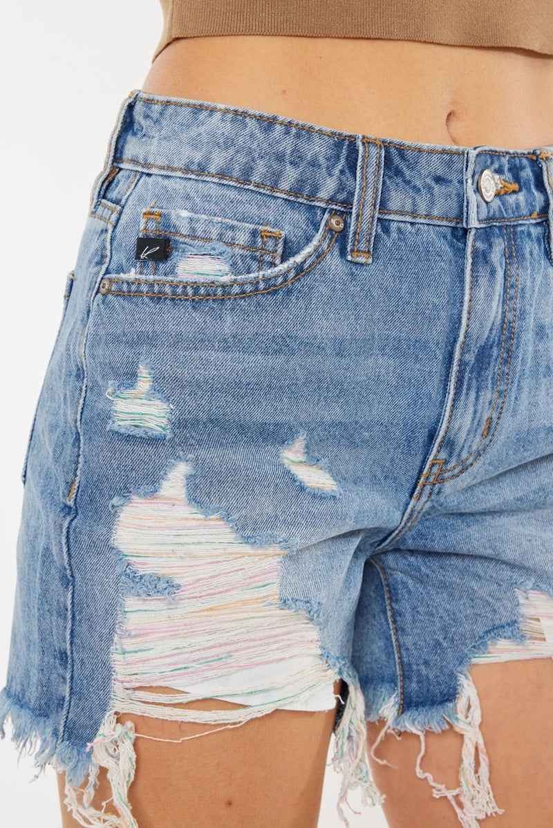 High Rise Distressed Denim Shorts