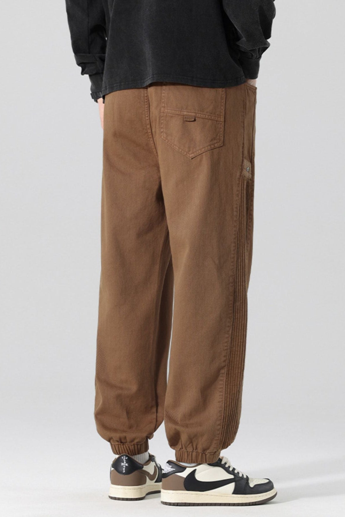 Men's Drawstring Cargo Joggers with Pockets Coffee - Love Classic 3