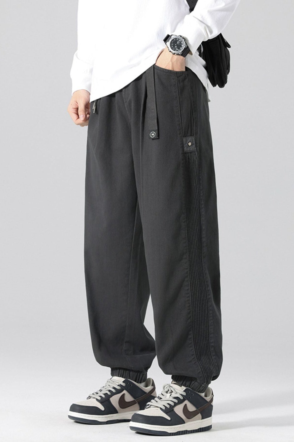 Men's Drawstring Cargo Joggers with Pockets Grey - Love Classic