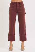 High Rise Wide Straight Cuffed Patch Jeans - Love Classic