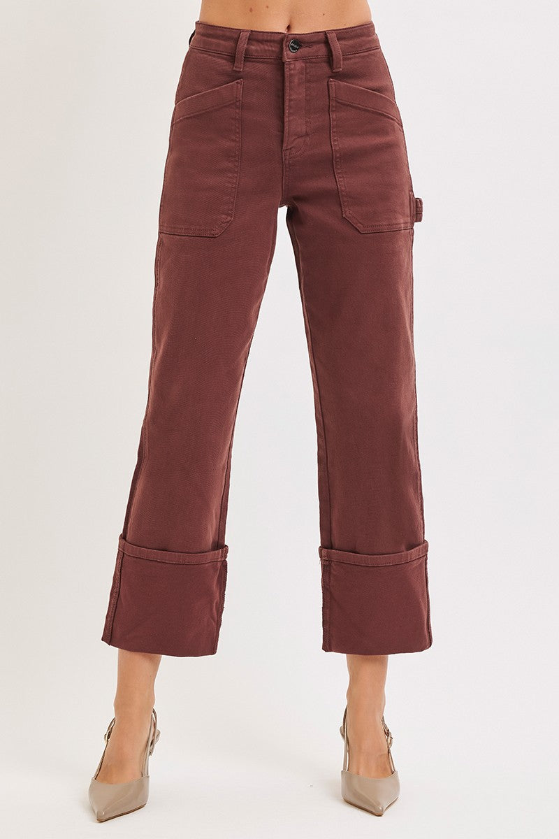 High Rise Wide Straight Cuffed Patch Jeans - Love Classic 3