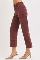 High Rise Wide Straight Cuffed Patch Jeans - Love Classic 4