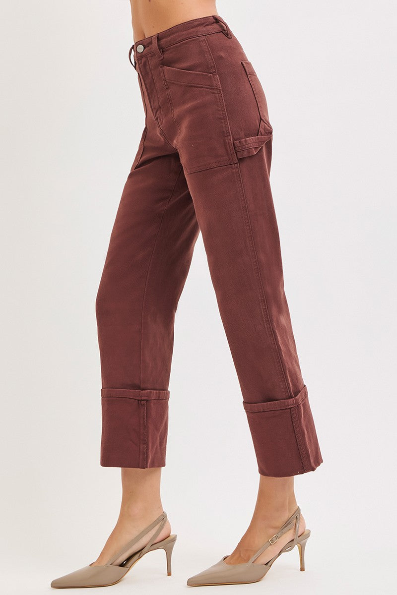 High Rise Wide Straight Cuffed Patch Jeans - Love Classic 4
