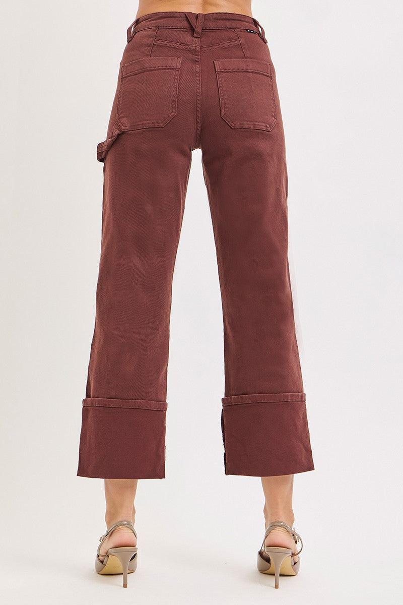 High Rise Wide Straight Cuffed Patch Jeans - Love Classic 5
