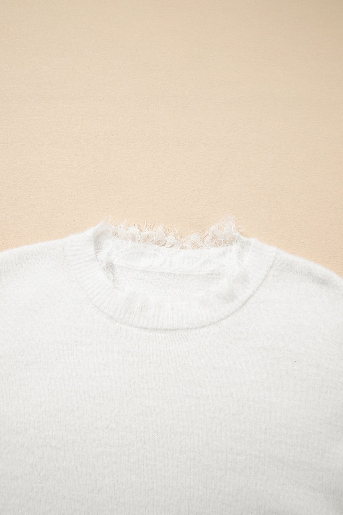 Lace Sleeve Faux Two-Piece Fuzzy Sweater - Love Classic 6