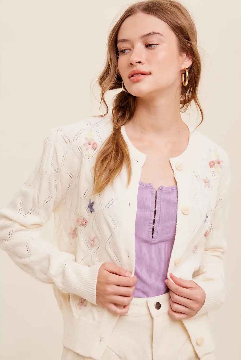 Pop Floral Sweater Weaved Cardigan