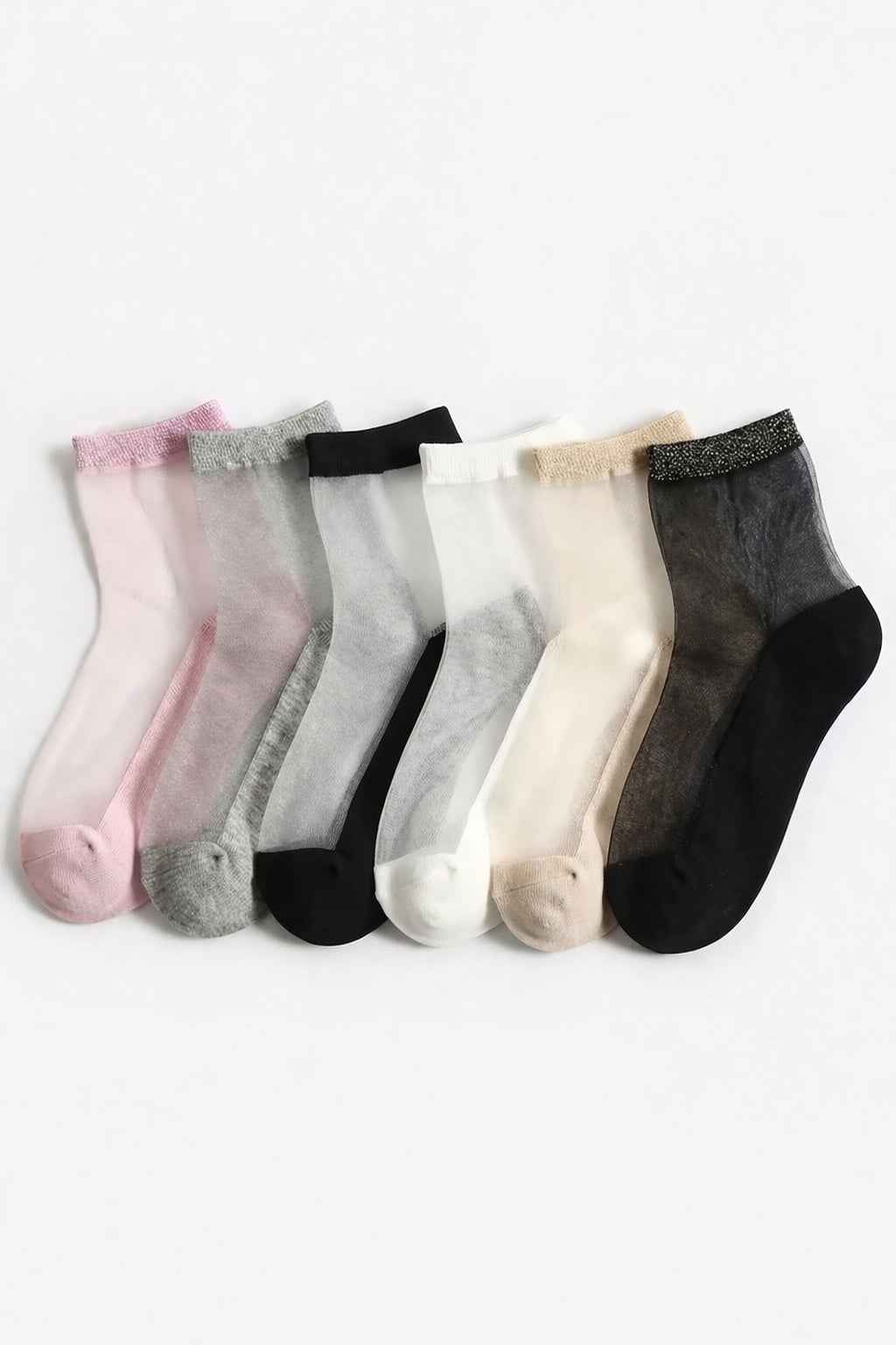 6-Pack Glitter Rim Sheer Crew Socks