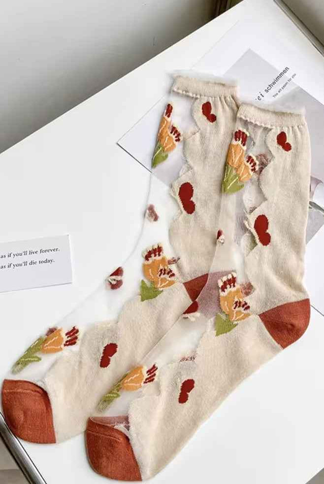 2-Pack Sheer Sunflower Jacquard Crew Socks