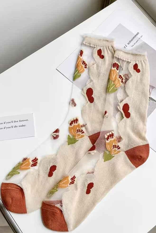 2-Pack Sheer Sunflower Jacquard Crew Socks