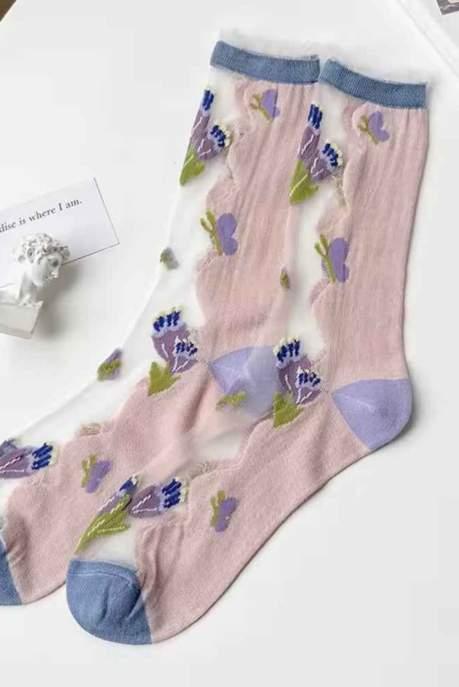 2-Pack Sheer Sunflower Jacquard Crew Socks