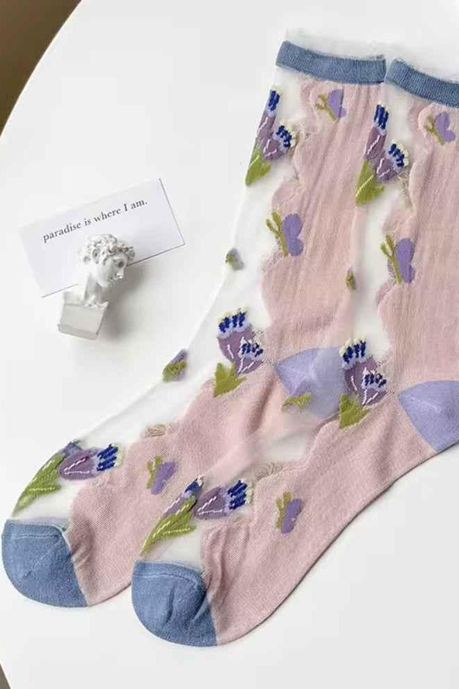 2-Pack Sheer Sunflower Jacquard Crew Socks